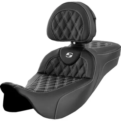 Saddlemen 2008 Harley-Davidson Screamin‘ Eagle Electra Glide Ultra Classic FLHTCUSE3 Roadsofa Extended Reach Seat – Lattice Stitch – White Stitch – with Backrest – FL ‘08-‘24