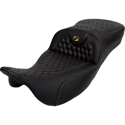 Saddlemen 2008 Harley-Davidson Screamin‘ Eagle Road King FLHRSE4 RoadSofa Seat – Honeycomb – Gold Stitch – Extended Reach – without Backrest – FLH/FLT ‘08-‘24