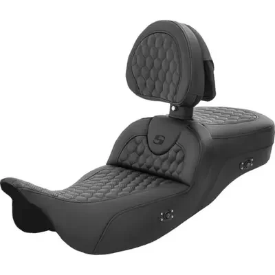 Saddlemen 2008 Harley-Davidson Screamin‘ Eagle Road King FLHRSE4 RoadSofa Seat – Honeycomb – with Backrest – Extended Reach – Heated – FL ‘08-‘23