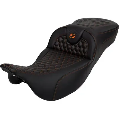 Saddlemen 2008 Harley-Davidson Screamin‘ Eagle Road King FLHRSE4 RoadSofa Seat – Honeycomb – Orange Stitch – Extended Reach – without Backrest – FLH/FLT ‘08-‘24