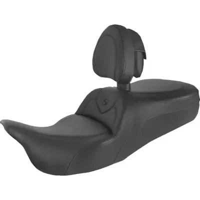 Saddlemen 2009-2013 Harley-Davidson Road King Classic FLHRC Roadsofa Seat – with Backrest – Black/Black Stitch – FLH/FLT ‘08-‘24