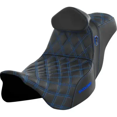 Saddlemen 2009 Harley-Davidson CVO Road Glide FLTRSE3 Pro Series SDC Performance Seat – w/ Backrest – Blue Stitch – FLH/FLT ‘08-‘23