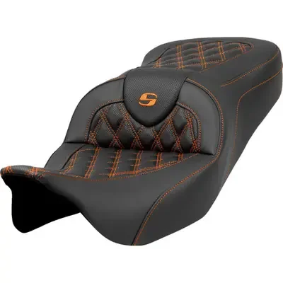 Saddlemen 2015-2023 Harley-Davidson Road Glide Special FLTRXS Roadsofa Seat – Lattice Stitch – Orange Stitch – without Backrest – FLH/FLT ‘08-‘23