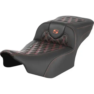 Saddlemen 2023-2024 Harley-Davidson CVO Road Glide Custom FLTRXSE Roadsofa Extended Reach Seat – without Backrest – Lattice Stitch – Orange Stitch – FL/FX ‘23-‘24