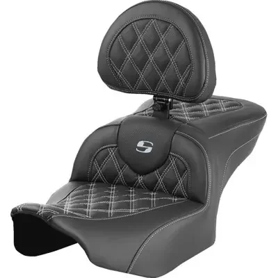 Saddlemen 2023-2024 Harley-Davidson CVO Road Glide Custom FLTRXSE RoadSofa Seat – with Backrest – Lattice Stitch – Silver Stitch – FLTR/FLHX ‘23-‘24