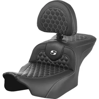 Saddlemen 2023-2024 Harley-Davidson CVO Road Glide Custom FLTRXSE Roadsofa Seat – with Backrest – Honeycomb – White Stitch – FLTR/FLHX ‘23-‘24