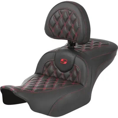Saddlemen 2023-2024 Harley-Davidson CVO Road Glide Custom FLTRXSE RoadSofa Seat – with Backrest – Carbon Fiber – Lattice Stitch – Red Stitch – FLTR/FLHX ‘23-‘24