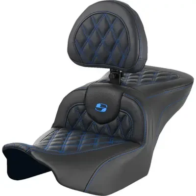 Saddlemen 2023-2024 Harley-Davidson CVO Road Glide Custom FLTRXSE RoadSofa Seat – with Backrest – Lattice Stitch – Blue Stitch – FLTR/FLHX ‘23-‘24