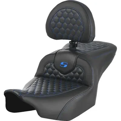 Saddlemen 2023-2024 Harley-Davidson CVO Road Glide Custom FLTRXSE Roadsofa Seat – with Backrest – Honeycomb – Blue Stitch – FLTR/FLHX ‘23-‘24