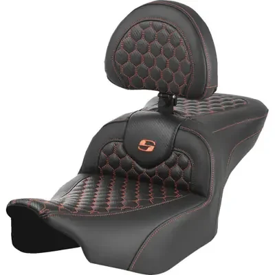 Saddlemen 2023-2024 Harley-Davidson CVO Road Glide Custom FLTRXSE Roadsofa Seat – with Backrest – Honeycomb – Orange Stitch – FLTR/FLHX ‘23-‘24