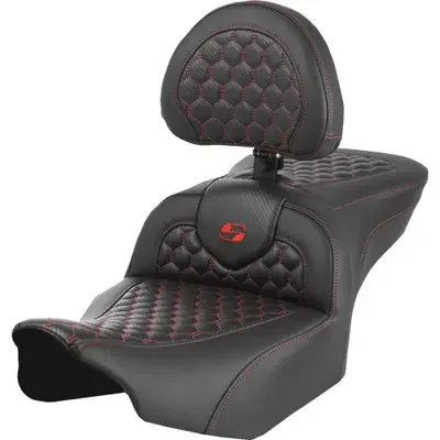 Saddlemen 2023-2024 Harley-Davidson CVO Road Glide Custom FLTRXSE Roadsofa Seat – with Backrest – Honeycomb – Red Stitch – FLTR/FLHX ‘23-‘24