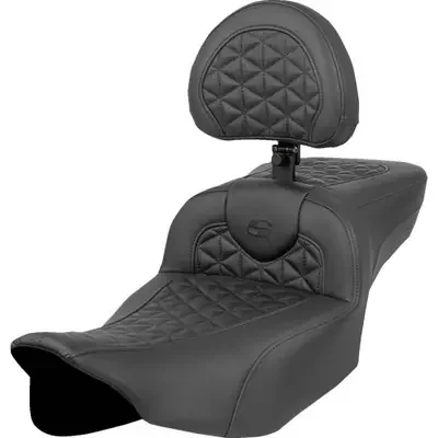 Saddlemen 2023-2024 Harley-Davidson CVO Road Glide Custom FLTRXSE RoadSofa Tri Gripper Seat – Extended Reach – w/ Backrest – FLH/FLT ‘23-‘24