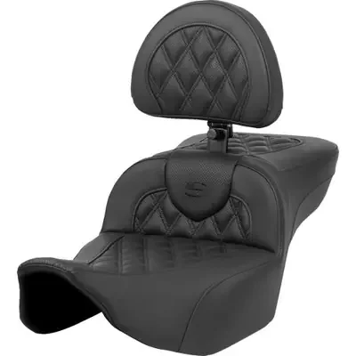 Saddlemen 2023-2024 Harley-Davidson CVO Street Glide FLHXSE Heated RoadSofa Seat – Extended Reach – Lattice Stitch – w/ Backrest – FLT/FLH ’23-‘24