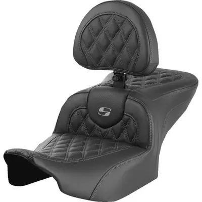 Saddlemen 2023-2024 Harley-Davidson CVO Street Glide FLHXSE RoadSofa Seat – with Backrest – Lattice Stitch – Gray Stitch – FLTR/FLHX ‘23-‘24