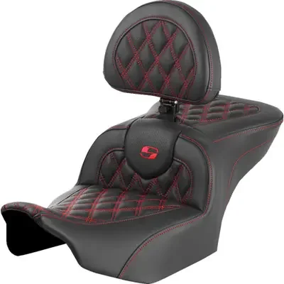 Saddlemen 2023-2024 Harley-Davidson CVO Street Glide FLHXSE RoadSofa Seat – with Backrest – Lattice Stitch – Red Stitch – FLTR/FLHX ‘23-‘24