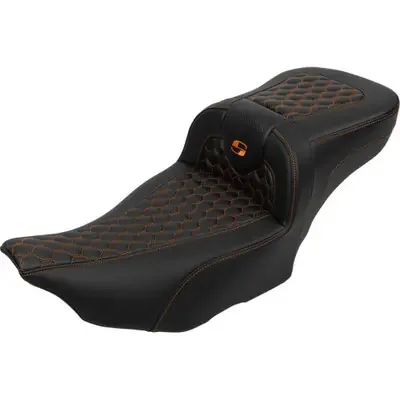 Saddlemen 2024 Harley-Davidson CVO Road Glide ST FLTRXSTSE Roadsofa Extended Reach Seat – with Backrest – Honeycomb – Orange Stitch – FLTR/FLHX ‘23-‘24