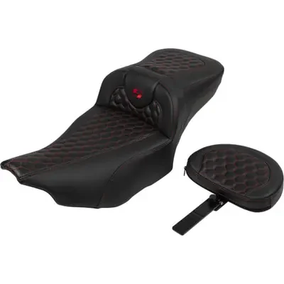 Saddlemen 2024 Harley-Davidson Road Glide Custom FLTRX Roadsofa Extended Reach Seat – with Backrest – Honeycomb – Red Stitch – FLTR/FLHX ‘23-‘24