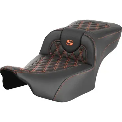 Saddlemen 2024 Harley-Davidson Road Glide Custom FLTRX Roadsofa Extended Reach Seat – without Backrest – Lattice – Orange Stitch – FLTR/FLHX ‘23-‘24