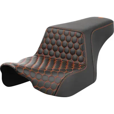 Saddlemen 2024 Harley-Davidson Road Glide Custom FLTRX Step-Up Seat – Front Honeycomb – Orange Stitching – FL ‘23-‘24