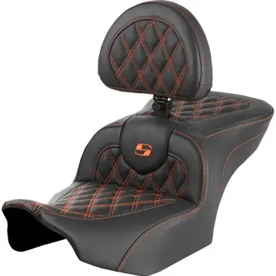 Saddlemen 2024 Harley-Davidson Street Glide EFI FLHX RoadSofa Seat – with Backrest – Lattice Stitch – Orange Stitch – FLTR/FLHX ‘23-‘24