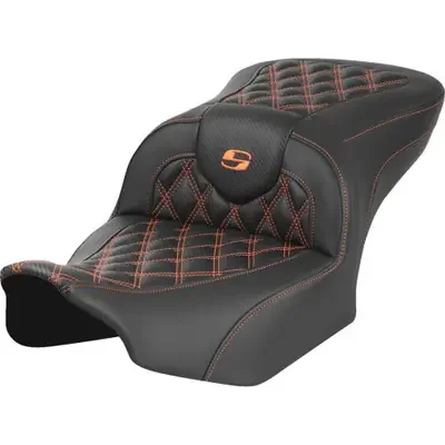 Saddlemen 2024 Harley-Davidson Street Glide EFI FLHX RoadSofa Seat – without Backrest – Carbon Fiber – Orange Stitch – FL/FX ‘23-‘24