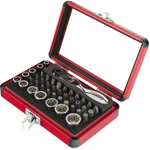 Sunex Tools 44 Pc. 1/4″ Dr Mini Dual Flex Head Ratchet with Socket & Bit Set – 9732