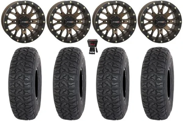 System 3 SB-4 14″ Wheels Black (6+1/4+3) 30″ Chicane LT Tires Can-Am Defender