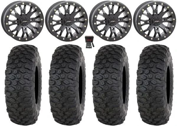 System 3 SB-4 15″ Wheels Black (4+3) 33″ Chicane DS Tires Can-Am Commander Maverick Renegade Outlander Defender