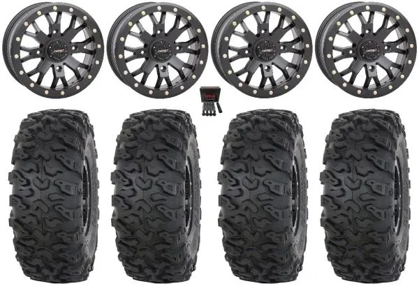 System 3 SB-4 15″ Wheels Black (4+3) 33″ Roctane T4 Tires Kawasaki Teryx Mule