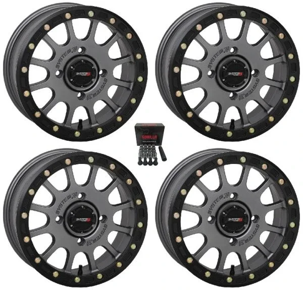 System 3 SB-5 Beadlock Gunmetal Wheels 14″ Can-Am Commander Maverick Renegade Outlander Defender