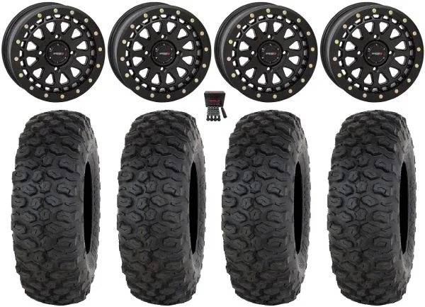 System 3 SB-6 15″ Wheels Black (4+3) 35″ Chicane DS Tires Kawasaki Mule Pro FXT KRX / Yamaha Wolverine RMAX / YXZ 2019+