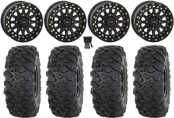 System 3 SB-6 15″ Wheels Black (6+1) 30″ Roctane T4 Tires Can-Am Maverick X3 / Honda Pioneer 1000 / Talon