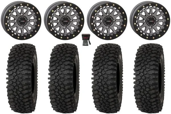 System 3 SB-6 15″ Wheels Gunmetal (4+3) 35″ Roctane ST Tires Can-Am Commander Maverick Renegade Outlander Defender
