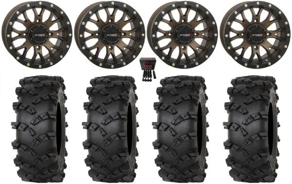 System 3 ST-3 15″ Wheels Bronze 33″ Outlaw M/T Tires Kawasaki Mule Pro FXT KRX / Yamaha Wolverine RMAX / YXZ 2019+