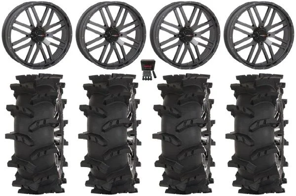 System 3 ST-3 24″ Wheels Gunmetal 37″ Outlaw Max Tires Kawasaki Teryx Mule