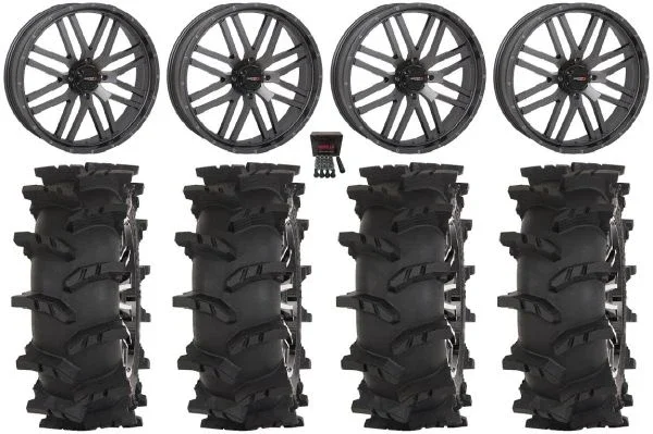 System 3 ST-3 24″ Wheels Gunmetal 44″ Outlaw Max Tires Can-Am Commander Maverick Renegade Outlander Defender