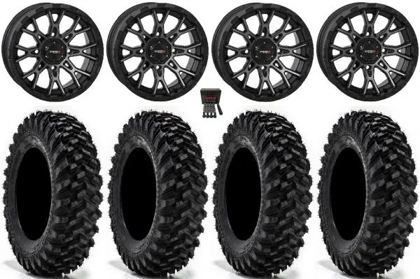 System 3 ST-6 14″ Wheels Dark Tint 28″ Warrior XT Tires Kawasaki Teryx Mule