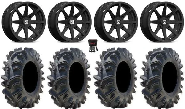 Valor V01 14″ Wheels Black 26.5″ Terminator Tires Kawasaki Mule Pro FXT KRX / Yamaha Wolverine RMAX / YXZ 2019+