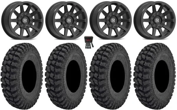 Valor V02 14″ Wheels Black 30″ Warrior AT Tires Can-Am Maverick X3 / Honda Pioneer 1000 / Talon