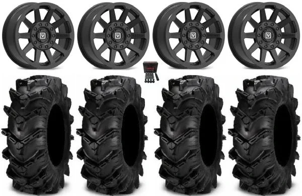 Valor V02 15″ Wheels Black 32″ Cryptid Tires Can-Am Maverick X3 / Honda Pioneer 1000 / Talon