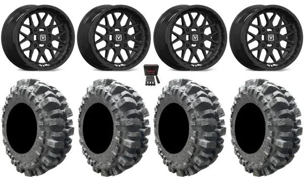 Valor V03 14″ Wheels Black 27″ Bogger Tires Honda Pioneer