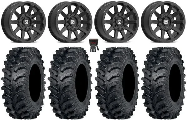 Valor V03 15″ Wheels Black 34″ MT911 Tires Kawasaki Mule Pro FXT KRX / Yamaha Wolverine RMAX / YXZ 2019+