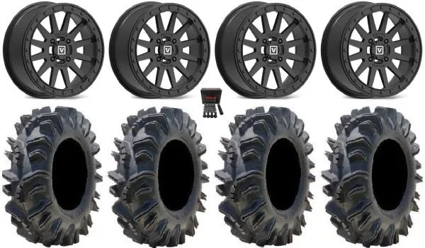 Valor V05 Beadlock 14″ Wheels Black 26.5″ Terminator Tires Kawasaki Teryx Mule