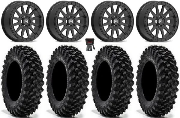 Valor V05 Beadlock 14″ Wheels Black 30″ Warrior XT Tires Can-Am Maverick X3 / Honda Pioneer 1000 / Talon