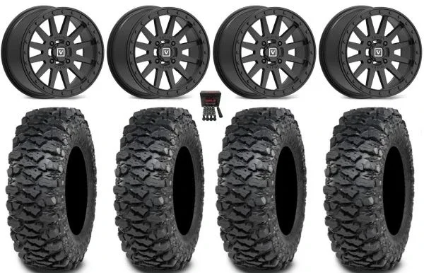 Valor V05 Beadlock 15″ Wheels Black 30″ Savage XT Tires Kawasaki Teryx Mule
