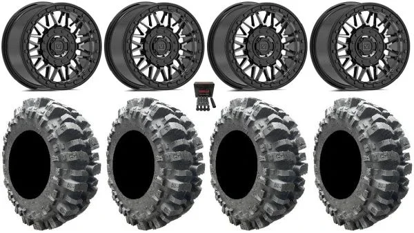 Valor V08 Beadlock 15″ Wheels Dark Tint 30″ Bogger Tires Can-Am Maverick X3 / Honda Pioneer 1000 / Talon