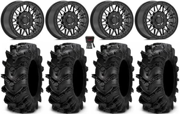 Valor V08 Beadlock 15″ Wheels Dark Tint 32″ Cryptid Tires Kawasaki Mule Pro FXT KRX / Yamaha Wolverine RMAX / YXZ 2019+