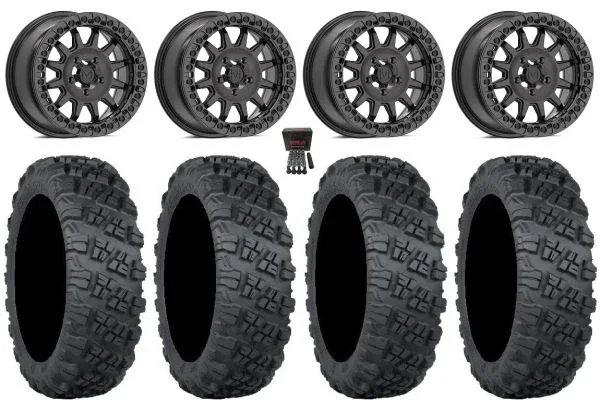 Valor V09 Bdlk 15″ Wheels Charcoal 30″ Versa Cross V3 Tires Polaris RZR Turbo R & Pro R Ranger 1500 Xpedition