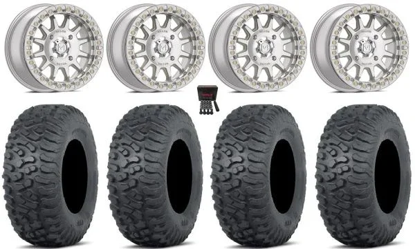 Valor V09 Beadlock 15″ Wheels Machined 30″ Terra Hook Tires Kawasaki Teryx Mule