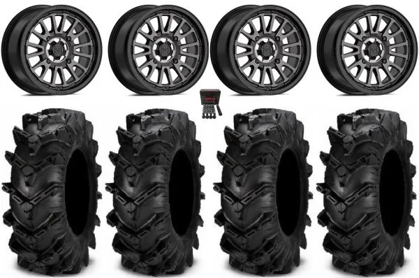 Valor V14 14″ Wheels Dark Tint 28″ Cryptid Tires Can-Am Commander Maverick Renegade Outlander Defender